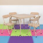 Flash Furniture Mindy Kids 5-Piece Folding Square Table and Chairs Set for Daycare and Classrooms, Children's Activity Table and Chairs Set, Tan - Image 2