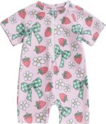 BYUSBAYA Toddler Baby Boy Girl Swimsuit One-Piece Zipper Short Sleeve Rash Guard Summer Sun Protection Beach Swimwear Bathing Suit