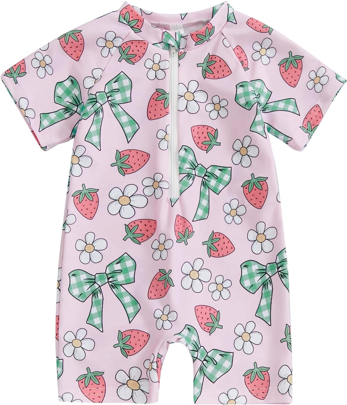 71PbrzWZCaL._AC_SL1500_.jpg BYUSBAYA Toddler Baby Boy Girl Swimsuit One-Piece Zipper Short Sleeve Rash Guard Summer Sun Protection Beach Swimwear Bathing Suit - Image 1