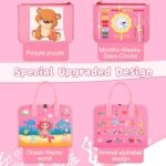 khlerox Busy Board Montessori Toy for Toddlers, Educational Learning Activity Sensory Board, Developing Sensory Toy for Fine Motor Skills, Travel Toy for Plane Car, Gift for Boys Girls (Pink) - Image 3