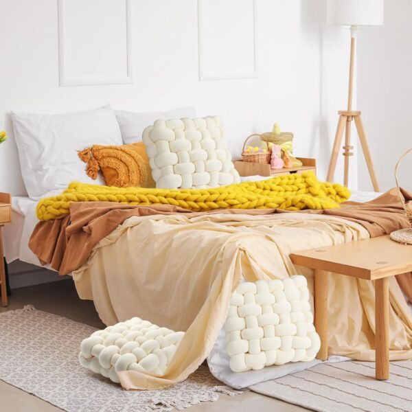 Knot Pillow,Knot Cushion,Square Plush Throw Pillow Handmade Soft Knotted Cushions,Home Decorative Knot Pillow Cuddle Cushion for Room Sofa Home Bed Floor,Bed Pillows Decoration(Grey/30*33*12CM) - Image 5