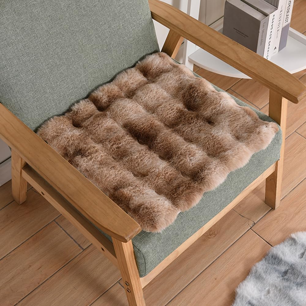 71Q4r9HIz6L._AC_SL1000_.jpg Faux Fur Rabbit Hair Carpets Square Chair Cover Seat Cushion Pad, 12x12 inch Luxurious Rabbit Fur Small Area Rugs Fluffy Floor Mat for Living Sofa, Bedroom Living Kids Room (Khaki Tie-dye) - Image 1