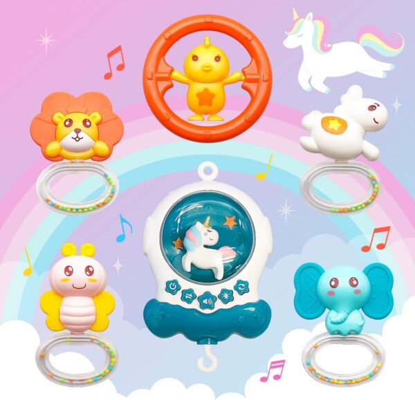 WYSWYG Cot Mobile for Babies Musical with Lights, Baby Mobile for Cot with 360°Rotating Rattles and Music Box, Musical Mobile for Baby Cot Gift for 0 3 6 12 Months,Blue - Image 2