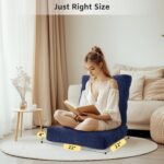 Millsilo 22 inch Floor Pillow, Large Floor Cushions, Square Floor Cushion Seating for Adults Kids, 4 Inch Thick Tufted Meditation Cushion for Yoga Living Room Tatami Floor, 22x22x4 Inch,Navy Blue - Image 3