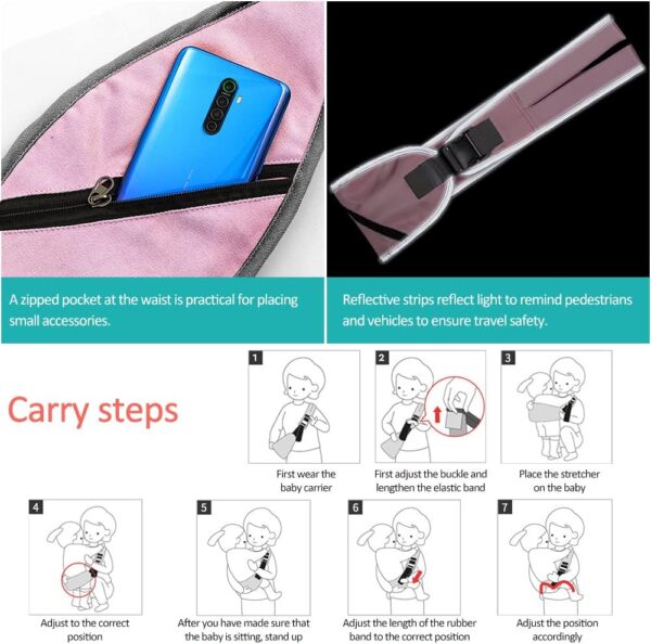 HINATAA Baby Carrier, Soft Anti-Slip Baby Sling for Newborn, Portable Cross-Body Baby Sling Adjustable Split Shoulder Straps, Baby Carrier for 5-36 Months Baby (Pink) - Image 3