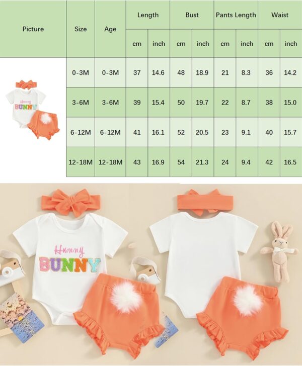 Dubute Newborn Infant Baby Girl Easter Outfit Short Sleeve Romper Bunny Shorts Bloomers with Headband Summer Set - Image 7