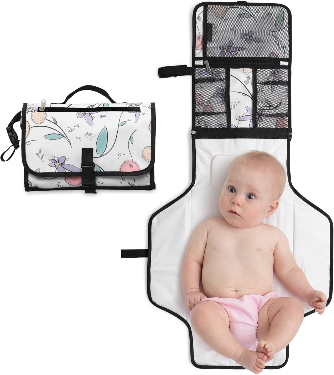 71QdSxIM6wL._AC_SL1500_.jpg JumpOff Jo – Portable Changing Pad – Padded Diaper Changing Station – Fairy Blossom - Image 1