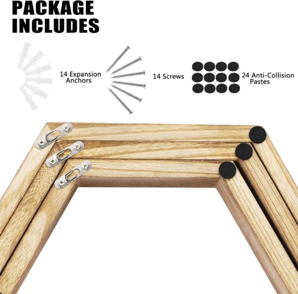 Hexagonal Floating Shelves Wall Mounted Set of 6 Wooden Hexagon Shelves Farmhouse Storage Honeycomb Wall Shelves Hexagon Hanging Shelves Rustic Geometric Wall Shelf for Nursery Bedroom Living Room - Image 7