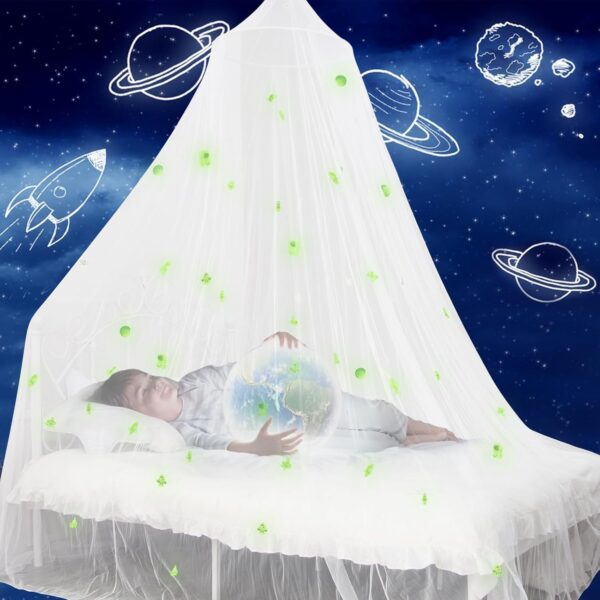Bed Canopy with Glowing Space in The Dark, Bed Curtain for Baby Cot, Kids Bed & Toddler Bed, Single & Double Bed, Mosquito Net Canopy for Girls or Boys Room, Fire Retardant Fabric - Image 2