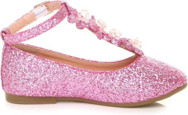 AJVANI Girls Kids Childrens Flat T-BAR Glitter Wedding Bridesmaid Shoes Ballerinas Size - Image 3