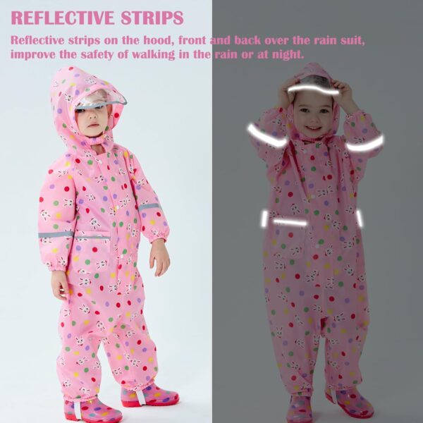 Fewlby Puddle Suit Kids All in One Waterproof Suit Boys Girls Rain Suit Toddler Muddy Suit Cartoon Raincoat Rain Wear for 1-10 Years - Image 4