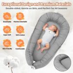 Baby Lounger - Baby Lounger for Newborn, 0-24 Months Baby Nest Breathable & Soft Portable Infant Lounger, Co Sleeper for Baby in Bed Floor Seat, Baby Essentials Gifts for Home and Travel- Little Grey - Image 3