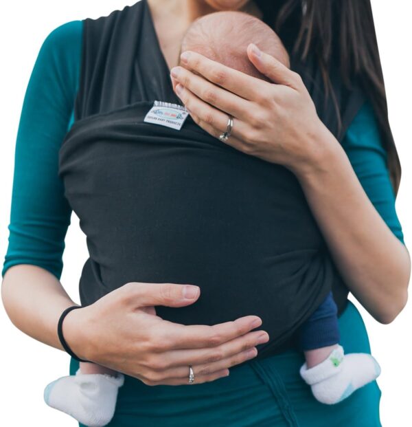 Baby Wrap Sling Organic Stretchy Premium Carrier | UK/EU Safety Tested | Made in UK by Joy and Joe | Suitable from Birth to 16Kg | with Hat, Bag and Full Colour Instruction (Black) - Image 2
