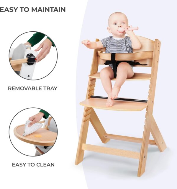 Kinderkraft Wooden Highchair 3 in 1 ENOCK, Multifunctional Baby Chair, Ajustable Heigh and Footrest, Safety Harness, with Detachable Tray, for Children up to 10 Years, Natural - Image 6