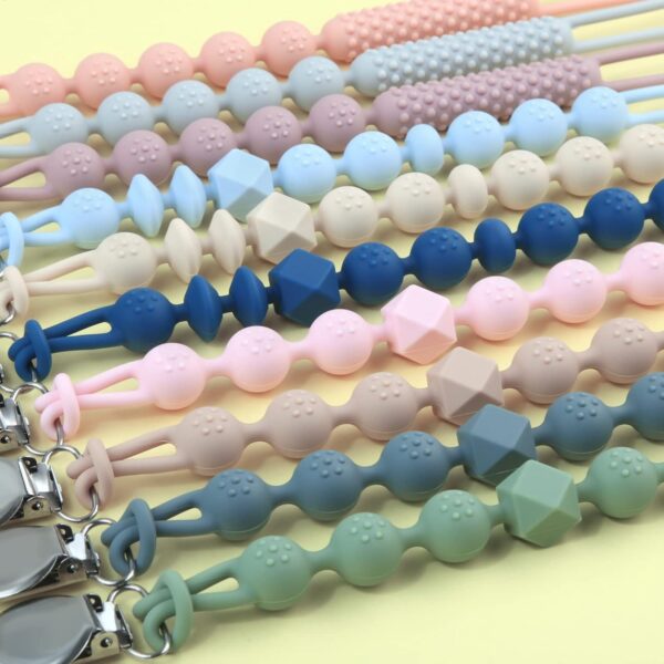 Kowlone Dummy Clips Boys Girls Silicone Soother Pacifier Chain Flexible Binky Holder Set with Texture for Teething Baby Unisex Newborn Dummies 1-Piece Design(Pastel Blue,Glacier Grey) - Image 7