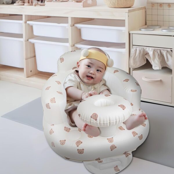 Inflatable Baby Chair with Tray for Babies 3 Months & Up, Blow Up Baby Seat with Built in Air Pump, Sit Me Up Floor Baby Seats for Infants for Sitting Up - Bear Head with Tray - Image 7