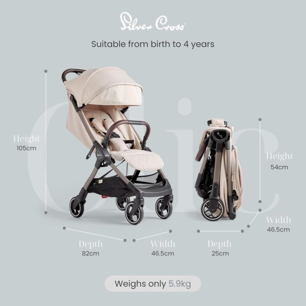 Silver Cross - Clic Compact Pushchair - Travel Stroller - Foldable & Lightweight Stroller - Cabin Size - Newborns to 4 years - Almond - Image 3