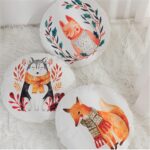 YT-KOKE Cartoon Fox Round Throw Pillow Cover, Linen Round Pillow Case, Cute Animals Printed Decorative Round Cushion Cover for Boys and Girls Nursery (E) - Image 3