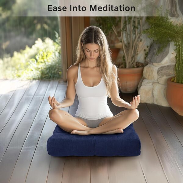 Millsilo 22 inch Floor Pillow, Large Floor Cushions, Square Floor Cushion Seating for Adults Kids, 4 Inch Thick Tufted Meditation Cushion for Yoga Living Room Tatami Floor, 22x22x4 Inch,Navy Blue - Image 5