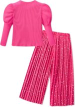 Freshhoodies Girls Clothes Kids Long Sleeves Round Neck Tops + Pleated Pants Outfits Set, 3-7 Years - Image 2