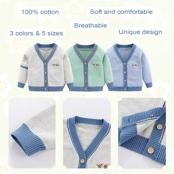 Fnaobai Toddler Baby Boys Cardigan Little Boys V-Neck Cotton Sweater Kids Long Sleeve Jacket Knit Button Up for Fall Winter - Image 3