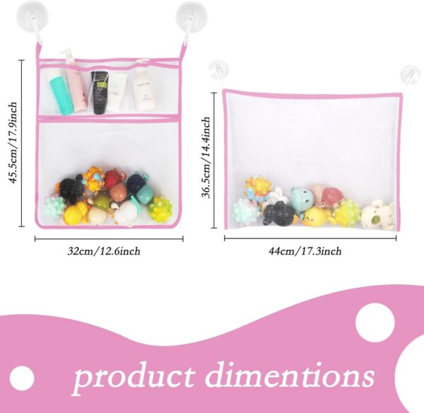 Unaone 2-Pack Bath Toy Storage Set - Hanging Mesh Bathtub Toy Organizer with Letters & Numbers, Pink Bathroom Decor for Kids, Space-Saving Bath Net for Baby, Toddler,& Kids - Image 4
