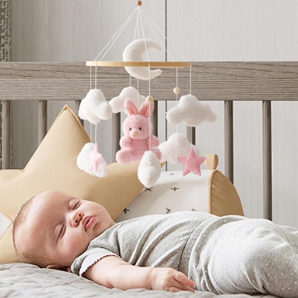 Baby Crib Mobile, Bunny Nursery Mobile, Cartoon Bassinet Mobile, Babies Room Decor, Baby Bassinet Mobile, Nursery Hanging Toys, Hanging Bunny Toys for Home, Kids Room, Bedroom - Image 4