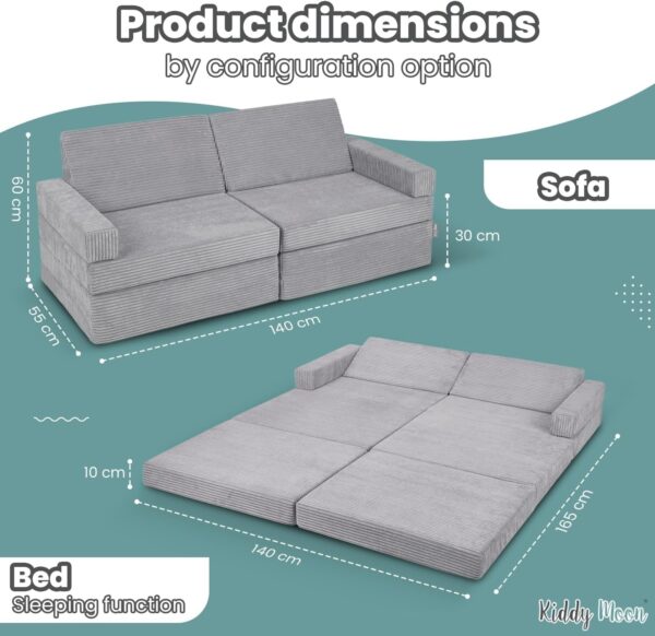 KiddyMoon Foam Sofa For Children Multifunctional Mattress Armchair Kids Foldable Bed Folding Toddler Couch Chair For Playroom Bedroom Living Room, Light Grey - Image 2
