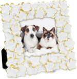 Hiwhy 10x10 CM Flowers Photo Frame 4x4 Inch for Pets Pictures Baby Photos, Table Top or Wall Mount, White and Gold