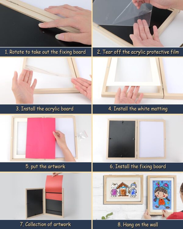 Ciscle Kids Art Frames, 2 Pack A4 Fillable Front Opening Photo Frames, Display Frames for Kids Artwork for 150 Pictures, Ideal for Children's Drawings, Kids Art Projects, School, Home or Office(Wood) - Image 7