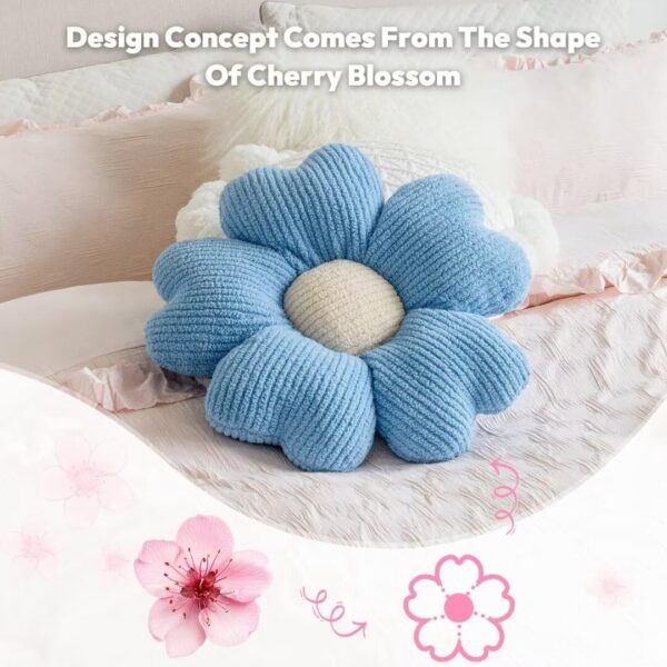 Sioloc Flower Shaped Throw Pillow, Fun Daisy Pillow, 15.7" SkyBlue Flower Pillow Cute Decorative Seat Cushion Aesthetic Flower Plush Pillows for Bed Floor Couch Chair - Image 6