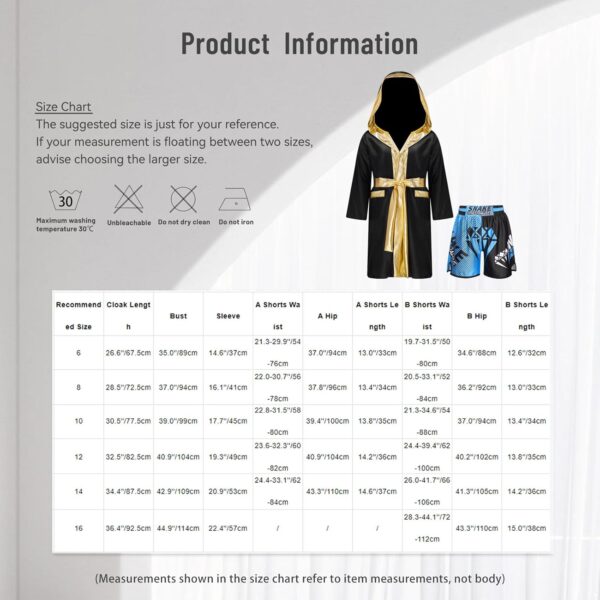 Miaeowve Kids Boys Boxing Outfit Open Front Hooded Grown Cloak Metallic Satin Robe with Belt and Boxer Shorts Set - Image 6