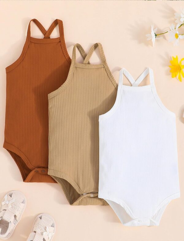 Happy Cherry - 3 Pieces Baby Girl Sleeveless Bodysuit Newborn Infant Summer Vests Casual Outfit Soft Plain Tank Top Strap Shoulder for 6-24 Months - Image 5