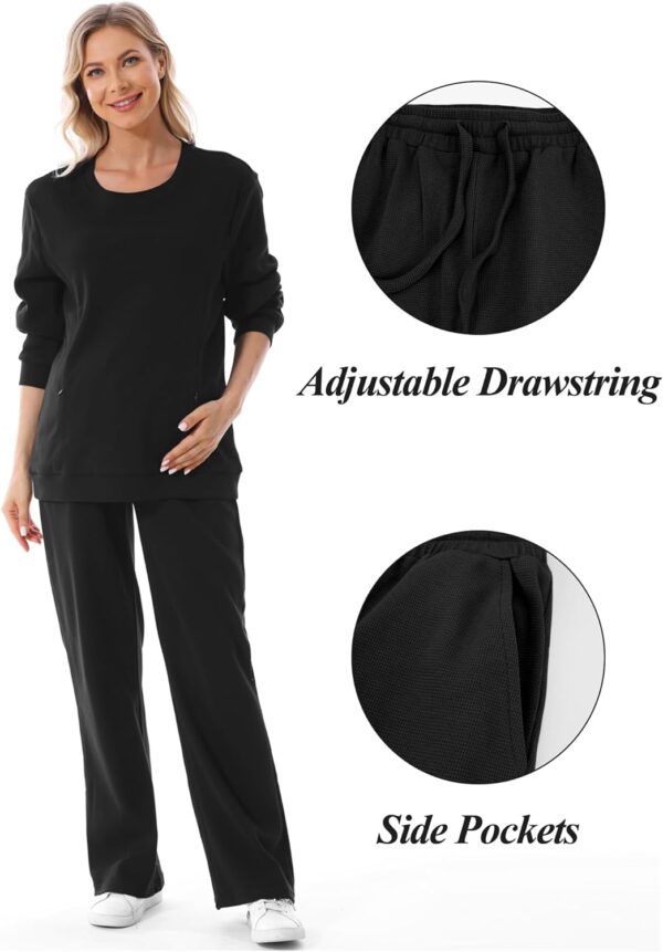 FEOYA Maternity Trousers Womens Wide Leg Long Pants Elastic Waist Casual Sweatpants Loose Pregnancy Trousers with Pocket S - 4XL - Image 3