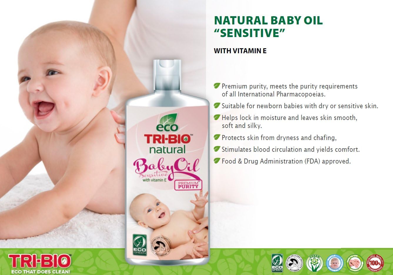 71Te8p7QdrL._AC_SL1337_.jpg Tri-Bio Eco Premium Natural Baby Oil 200ml for Babies with Dry or Sensitive Skin - Image 1