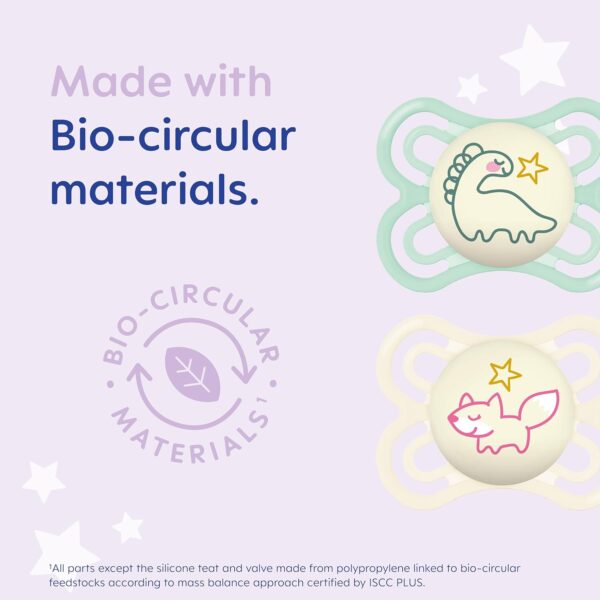 MAM Perfect Night Soothers 2-6 Months (Pack of 2), Thinner and Softer Baby Soother, Glow in the Dark Soother with Self Sterilising Travel Case, Newborn Essentials, White (Designs May Vary) - Image 9