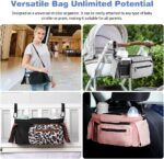 Tyuodna Baby Pram Bag Stroller,Universal Stroller Bag with 2 Insulated Cup Holder,Large Capacity Baby Bag Organiser,Buggy Organiser Bag with Shoulder Strap&Non-Slip Secure Hooks (Leopard Print) - Image 4