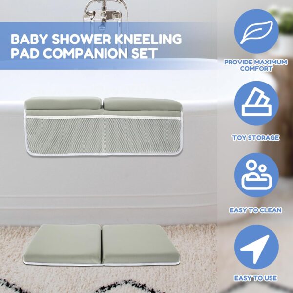 2Pcs Baby Bath Kneeler and Elbow Rest Pad Set,Comfortable Foam Bath Kneeling Pad, Non-Slip Bath Tub Elbow Pad with 4 Organizer Pockets, Washable Baby Bath Cushion Bath Kneeling Pad for Toddler (Grey) - Image 2