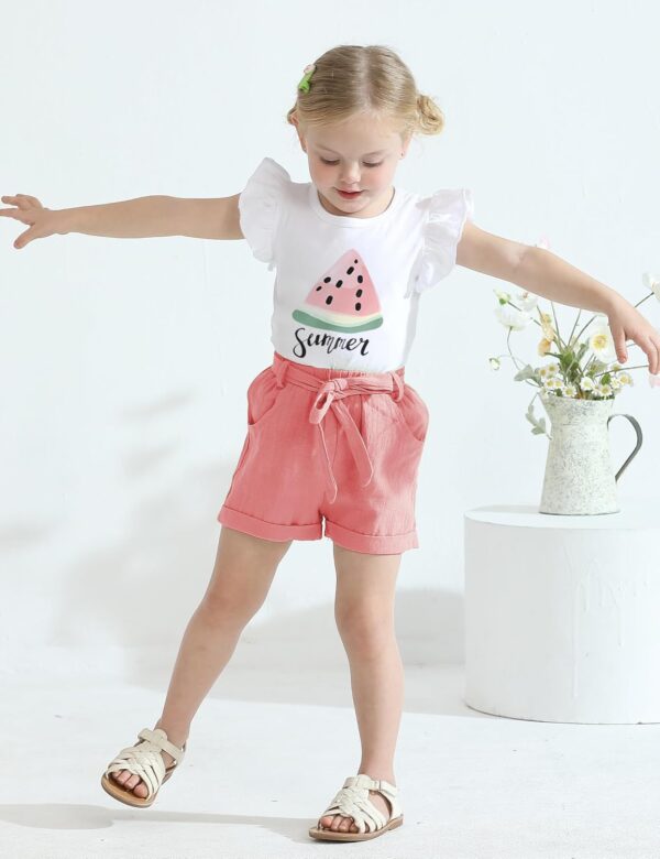 GiHaood Baby Girl Clothes Toddler Summer Outfit Ruffle Sleeve Printed Tops Linen Shorts With Belt And Pocket 2PCS Sets - Image 6
