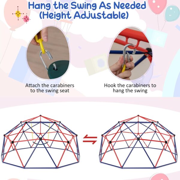 GYMAX 10FT Dome Climber, Kids Climbing Set with Swing and Convenient Grip, Indoor Outdoor Children Climbing Frame for 3-12 Years Old Boys Girls, Max Weight 350kg (Red+Blue, 305x293x159cm) - Image 4