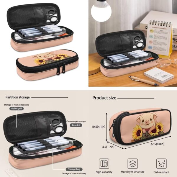 Howilath Pig Pencil Case for Kids Big Capacity Pencil Pen Case Office College School Storage Bag Pencil Pouch Holder Box Organizer for Girls - Image 7