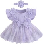 ZZLBUF Newborn Infant Baby Girl Fall Clothes Set Flower Lace Long Sleeve Tutu Romper Dress Headband 2Pcs Outfits
