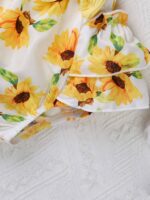 inlzdz Newborn Baby Girls Summer Shorts Sets Ruffle Sleeve Shirt Top + Floral Suspender Shorts Bloomers + Headband Outfit - Image 7