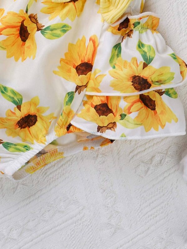 inlzdz Newborn Baby Girls Summer Shorts Sets Ruffle Sleeve Shirt Top + Floral Suspender Shorts Bloomers + Headband Outfit - Image 7