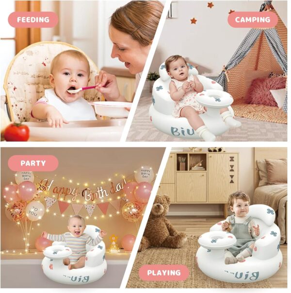 Baby Inflatable Seat for Babies 3 Months & Up, Inflatable Baby Chair with Tray, Toddler Floor Seats for Sitting Up, Baby Seat Built-in Air Pump, Blow Up Baby Chair with Back Support - Image 6