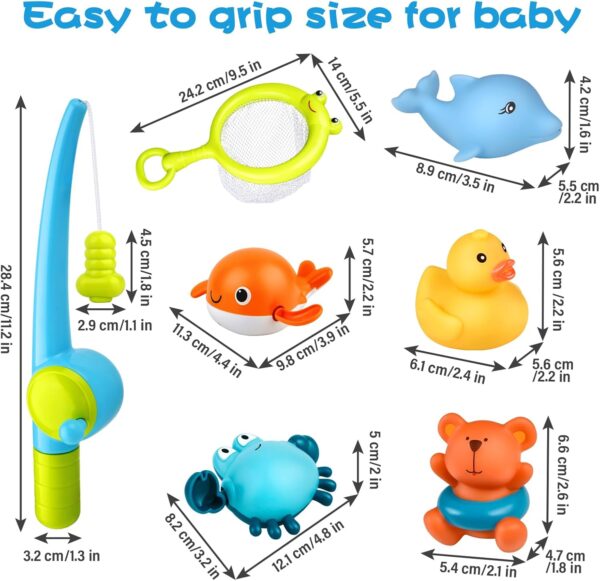 twoonto Baby Bath Toys, Wind Up Magnetic Fishing Games Squirt Bathroom Toys with Fishing Net, Floating Pool Bathtub Toys, Montessori Toys for Toddlers, Boys, Girls (Style A) - Image 9