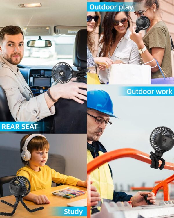 benpen Pram Fan Clip on Stroller Portable Baby Buggy Fan Cooling Pram Accessories,Battery Rechargeable Portable Personal Travel Fan Pushchairs Crib Bed Treadmill Baby Bike Seat Holiday Essentials - Image 7