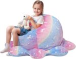 COMAX Unicorn Bean Bag Chairs for Kids 8-12, Large Kid Beanbag Chair with Filler, Big Toddler Lazy Floor Stuffed Couch Sofa for Girls Boys, Glowing Rainbow