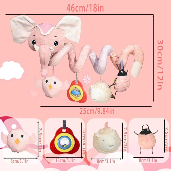 Coriver Pram Toys, Spiral Pram Toys for Babies, Baby Spiral Activity Hanging Toys with Music Box, Baby Toys for Car Seat Stroller Cot, Baby Pram Toys for Newborn 0 3 6 Months-Pink - Image 2