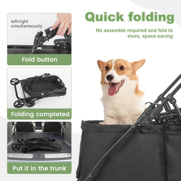AESRAOU Dog Travel Stroller with 4 Heavy Duty Wheels, Foldable Pet Stroller with Adjustable Handle - Double Doggie Capacity Jogger Wagon with Back Front Door for Small Medium Dogs (Black) - Image 5